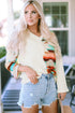 Beige Western Aztec Patch Textured Knit Top